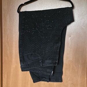 Lane Bryant Black Embellished Wide Leg Denim Pants